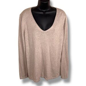 XXL OLD NAVY WOMENS BEIGE KNIT SWEATER LONG SLEEVE VNECK NEUTRAL